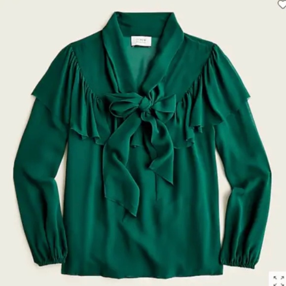 J. Crew Tops - JCREW EMERALD Tie-neck silk chiffon top
